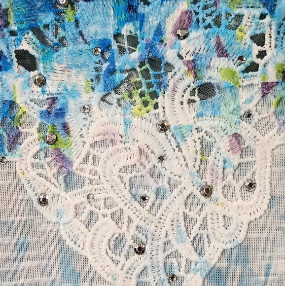 Alfred Dunner Blue White and Green Half Sleeve Top Size XL - Picture 7 of 9